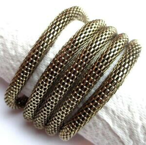 �y���������z�A�N�Z�T���[�@�l�b�N���X�@�u���X���b�g�r���e�[�W�����hrare bracelet couleur vieil or bijou vintage 5 rangs maille ronde serpent 649
