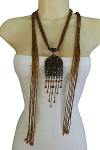 �y���������z�A�N�Z�T���[�@�l�b�N���X�@�t�@�b�V�����G�X�j�b�N�u���E���r�[�Y�r���e�[�W�l�N�^�C�l�b�N���Xfashion donna cravatta etnico collana lungo marrone perline vintage rustico