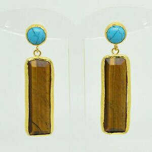 yzANZT[@lbNX@Xg[CO^CK[AC^[RCYgRaylas placcato oro semi preziosi gem stone orecchini tiger eye turchese