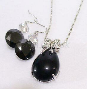 �y���������z�A�N�Z�T���[�@�l�b�N���X�@�y���_���g�t�b�N�Z�b�g�l�b�N���Xda donna nero cz agata placcato oro bianco loud gancio pendente set collana