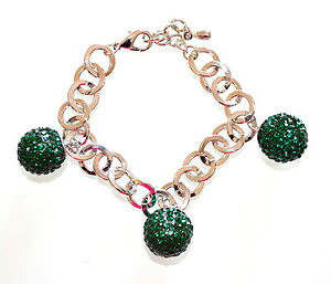 yzANZT[@lbNX@JtVo[y_gO[`F[OX`[bracciale argento ciondoli verde catena anelli strass brillantini acciaio 990
