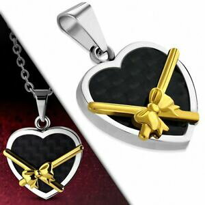 yzANZT[@lbNX@y_gS[fe[vciondolo cuore acciaio nero e nastro dorato