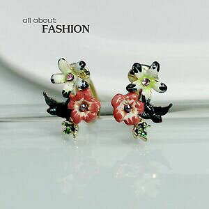 yzANZT[@lbNX@CONbvGiorecchini piccolo clip dorato uccello inghiottire smalto nero rosso fiore l9