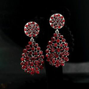 yzANZT[@lbNX@COVo[shbvorecchini a perno argentato grandi tondo goccia cristallo rosso matrimonio yw11