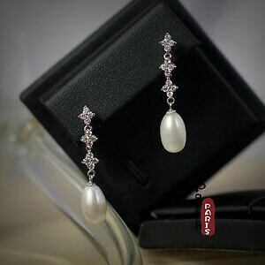 �y���������z�A�N�Z�T���[�@�l�b�N���X�@�u�����A�[�W�F���gboucles doreilles perle culture goutte long blanc argent 925 trefel cz tz2 a02