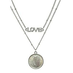 yzANZT[@lbNX@AChyj[n[vRClbNXJ[Vo[irlandese 3 penny arpa moneta 18 ciondolo amore collana color argento
