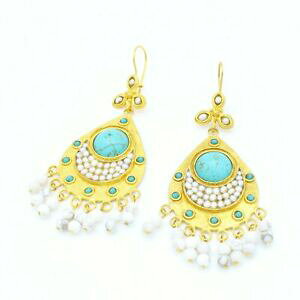 yzANZT[@lbNX@Xg[^[RCYCOaylas placcato oro semi preziosi gem stone turchese orecchini di perle