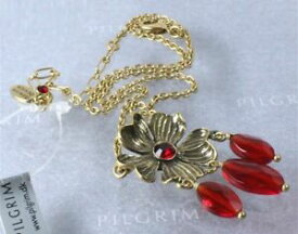 【送料無料】アクセサリー　ネックレス　pilgrim collana fiore rosso siam swarovski crystal vintage antique gold nuovo con etichetta