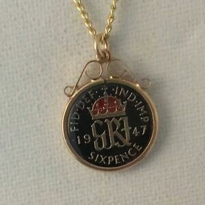 yzANZT[@lbNX@yXRCGiy_gubNS[h1947 sei pence monete smaltato ciondolo neroorocolore 72nd compleanno