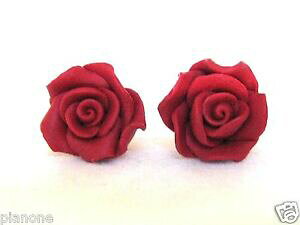 �y���������z�A�N�Z�T���[�@�l�b�N���X�@�s���N�C�������Oprofondo rosso fiore rosa fimo argilla orecchini