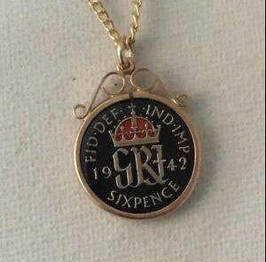 yzANZT[@lbNX@yXRCGiy_gubNS[h1942 sei pence monete smaltato ciondolo neroorocolore 77th compleanno