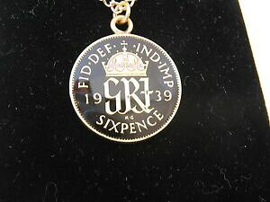 yzANZT[@lbNX@yXRCGiy_gubNS[hsN1939 sei pence monete smaltato ciondolo neroororosa pallido 80th compleanno