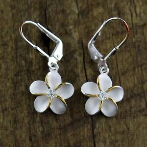 yzANZT[@lbNX@nCJbvX^[OVo[vAo[g[hawaiano paio argento sterling 925 plumeria fiori levetta posteriore 2 toni
