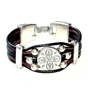�y���������z�A�N�Z�T���[�@�l�b�N���X�@�u���X���b�g���U�[�R�[�hbraccialetto placcato in argento invecchiato cordoncino pelle nero e marrone