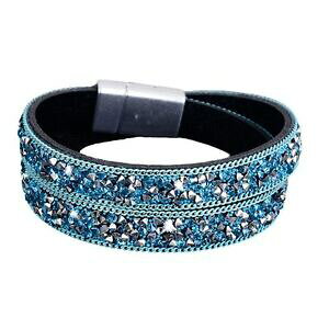 yzANZT[@lbNX@uXbgbvNX^_ucA[oXbracelet slake wrap avec cristal trs brillant double tour en cuir bleu