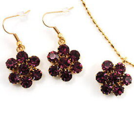 【送料無料】アクセサリー　ネックレス　デイジーネックレスゴールドトーンドロップイヤリングコスチュームセットpurple cz daisy collana e goccia orecchino costume set in gold tone