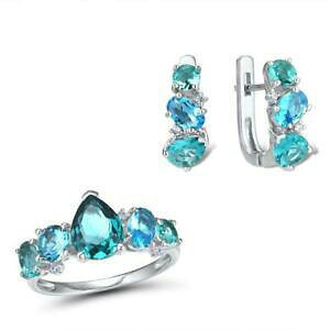 yzANZT[@lbNX@NX^I[VX^[OhbvVo[OCObrillante cristallo oceano goccia argento sterling 925 anello orecchini set s01