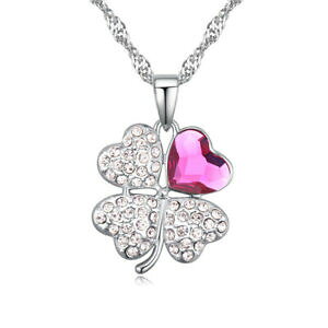 yzANZT[@lbNX@sN`F[Vo[catena quadrifoglio argento in ottone da donna donne ragazza portafortuna cristallo rosa