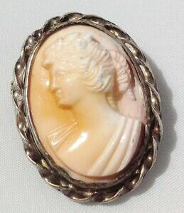 �y���������z�A�N�Z�T���[�@�l�b�N���X�@�r���e�[�W�v�`�����[�tbroche vintage argent travaill petit came buste femme relief porcelaine 3776