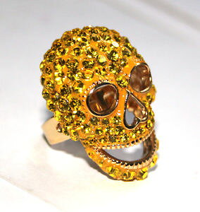 �y���������z�A�N�Z�T���[�@�l�b�N���X�@�o�g���[�E�B���\���N���X�^���X�J���G�i���������O�T�C�Ybutler e wilson grande giallo cristallo smalto skull ring taglia unica