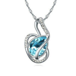 yzANZT[@lbNX@g[[`F[catena teardrop blu ottone argento da donna donne rimorchio aperto cristallo blu