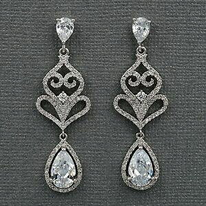 【送料無料】アクセサリー ネックレス ホワイトキューブドロップイヤリング18kt placcato oro bianco zirconi cubici sposa matrimonio goccia orecchini 0835