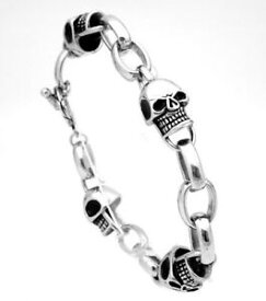 【送料無料】アクセサリー　ネックレス　ブレスレットステンレススカルフックロングbracciale uomo acciaio inox teschio gancetto di collegamento 229cm lungo