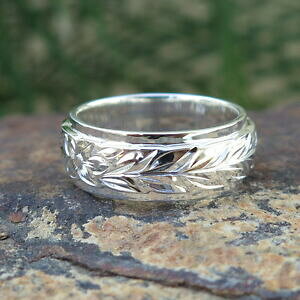 yzANZT[@lbNX@nCAX^[OVo[_u}Ct[Ohawaiano argento sterling 925 doppio maile fiore anello di matrimonio 86mm