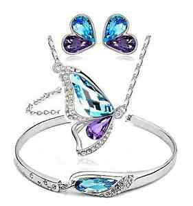 yzANZT[@lbNX@lbNXCOuXbgo^tCNX^XtXL[ZbgJbvparure set donna collana orecchini bracciale cristallo farfalla swarovski paio