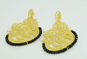 yzANZT[@lbNX@IX}Xg[COIjLXCXottoman semi preziosi gem stone placcato oro orecchini onice calligrafia islamica