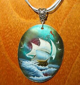 yzANZT[@lbNX@{[gIWiVFciondolo nave barca vele bianche in mare originali dipinti a mano naturale guscio firmato