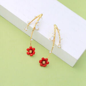 yzANZT[@lbNX@u`t[GibLsCOorecchini a perno lungo due ramo fiore smalto rosso placcato oro p2