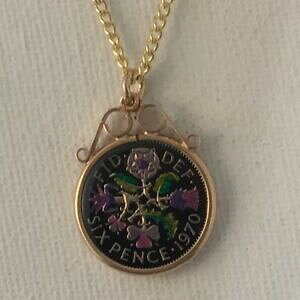 yzANZT[@lbNX@yXRCGiy_gubNS[h1970 sei pence monete smaltato ciondolo neroorocolore 49th compleannoanniv