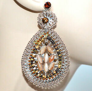 yzANZT[@lbNX@COCXg[NX^S[hx[WIWr[Yorecchini donna argento filigrana cristalli strass beige oro ambra perline bb31