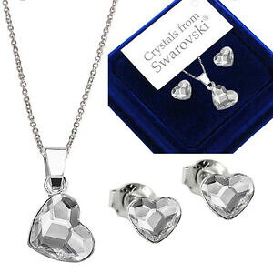 yzANZT[@lbNX@X^[OVo[COlbNXn[gXtXL[NX^NAZbg925 argento sterling orecchini collana set cuore chiaro cristalli di swarovs