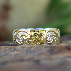 yzANZT[@lbNX@nCAVo[XChOhawaiano argento 925 placcato oro scorrere fiore regina anello di matrimonio 6mm