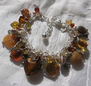 �y���������z�A�N�Z�T���[�@�l�b�N���X�@�u���X���b�g�X�i�b�v�t�b�N���b�Z�[�Wbracelet ambr 19cm perles verre breloques chaine mousqueton message anglique