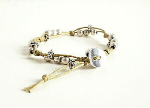 【送料無料】アクセサリー ネックレス ハンドメイドブレスレットテープベージュメタルシルバーfatti a mano braccialetto filigranglas nastro tessuto beige metallo perle argentato boho