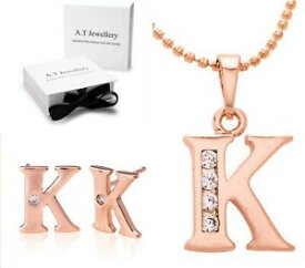 【送料無料】アクセサリー　ネックレス　ローズゴールドイヤリングペンダントセットrose gold gf iniziale lettera k cz orecchini ciondolo set regalo