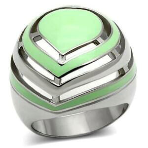 �y���������z�A�N�Z�T���[�@�l�b�N���X�@�G�i�����n���h�X�e�����X�����O1140 colore verde smalto dipinto a mano 316 l acciaio inox ad alta lucidato anello