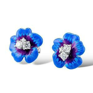 yzANZT[@lbNX@X^[OVo[CO{luccicante fiore blu bianco argento sterling 925 orecchini a lobo s01