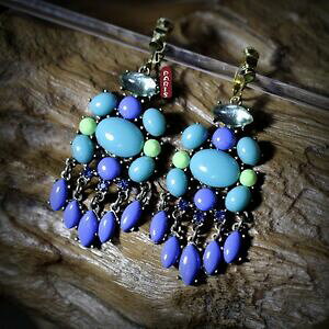 �y���������z�A�N�Z�T���[�@�l�b�N���X�@�C�������O�N���b�v�^�b�Z���I���W�i��orecchini clip candeliere tassel blu navy verde originale regalo b2