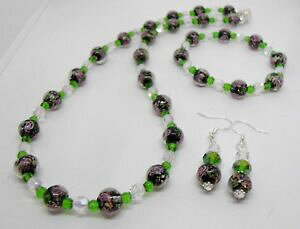 yzANZT[@lbNX@mKXlbNXZbgr[YuXbg}b`COnero a fiori perline di vetro di murano collana set con bracciale abbinato amp; orecchini