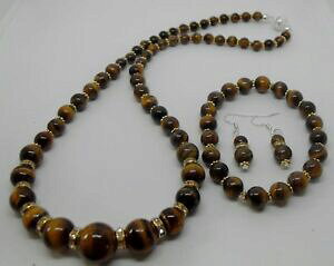 yzANZT[@lbNX@CG[^CK[ACr[hvOClbNXuXbgbella giallo occhio di tigre gemstone perline 18 ins collana, bracciale e sterli