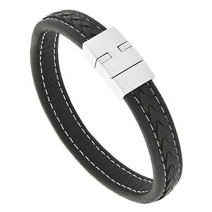 �y���������z�A�N�Z�T���[�@�l�b�N���X�@�u���X���b�g�X�e�����Xnero, in pelle intreccio centrale bracciale w acciaio inox magnetica chiusura