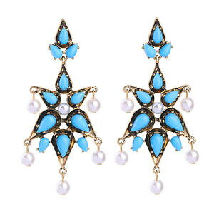 �y���������z�A�N�Z�T���[�@�l�b�N���X�@�C�������O�l�C���o���b�Norecchini chiodo dorato grandi candeliere turchese blu barocco matrimonio xx20