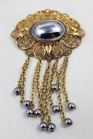 【送料無料】アクセサリー　ネックレス　ビンテージドールヘマタイトbijou vintage broche chatelaine cuivre dore filigrane perle effet hematite t161