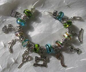 �y���������z�A�N�Z�T���[�@�l�b�N���X�@�u���X���b�g�h�[�i�c���^���V���o�[�x��bracelet perles donuts verre charms breloques metal argente belle couturiere