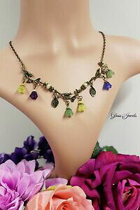 yzANZT[@lbNX@KXuYlbNX`F[re[WRA[glass jewels bronzo collana catena collier vintage fiore uccelli statement n004