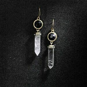 yzANZT[@lbNX@m[VNX^boucles doreilles crochet dor noir quartz roche cristal goutte pendante x11